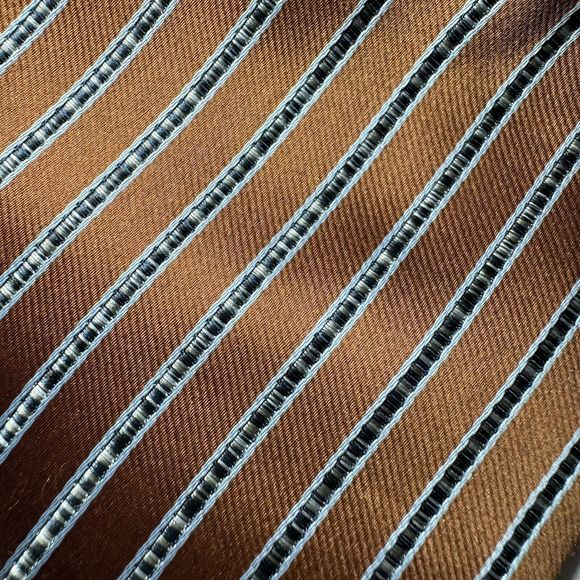 IMANI UOMO Mens Tie Bronze Brown Silver Textured Striped Silk Touch Hand Made - Picture 5 of 6